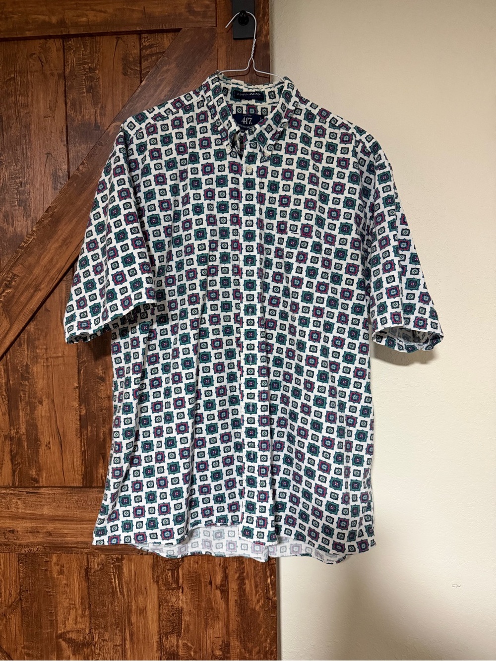 Van Heusen 417 Men Geometric Patterned Short-Sleeve Button-Up Shirt XLT